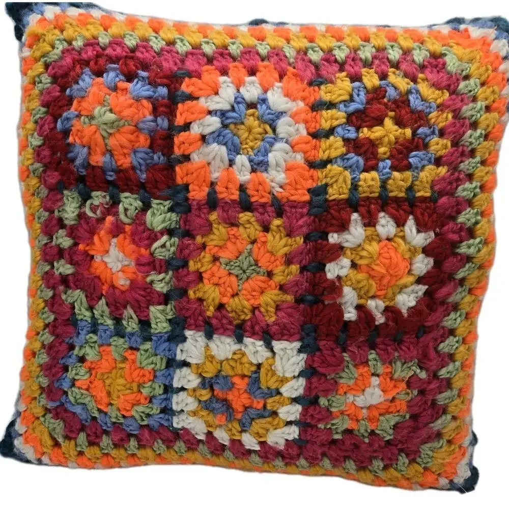 Shabby Chic Crochet Granny Square Throw Pillow 18x18